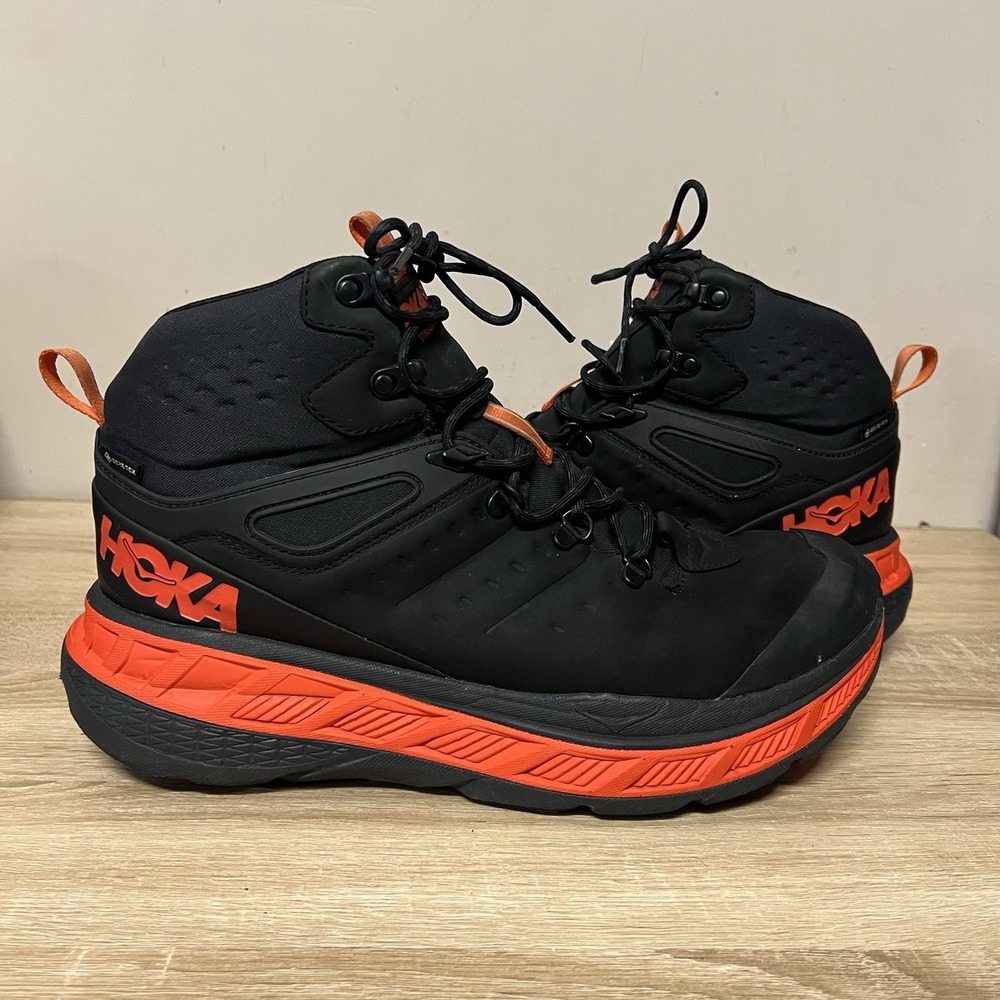 Hoka One One Stinson Mid Gore Tex Mens 13 Black Red Hiking Boots Outdoor Camping